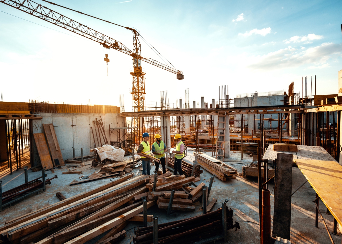 Engenheiros a trabalhar na construção de edifício