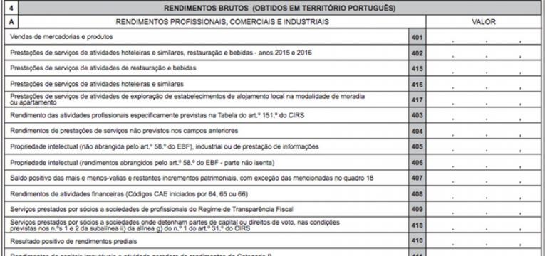 rendimentos da categoria B