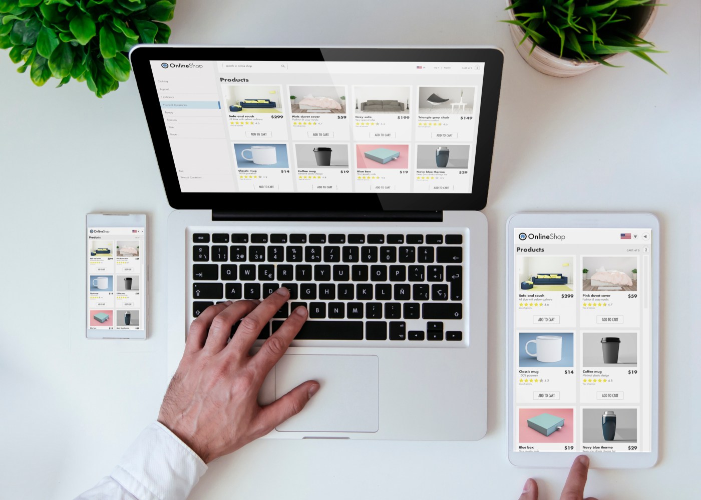 computador e tablet a mostrar página de uma loja online