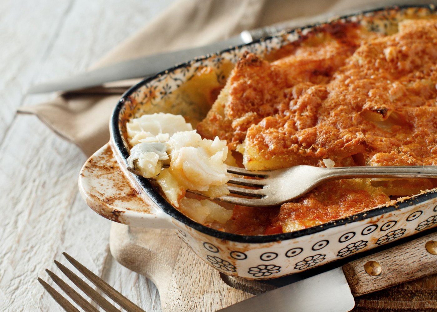 Gratinado de bacalhau com camarão