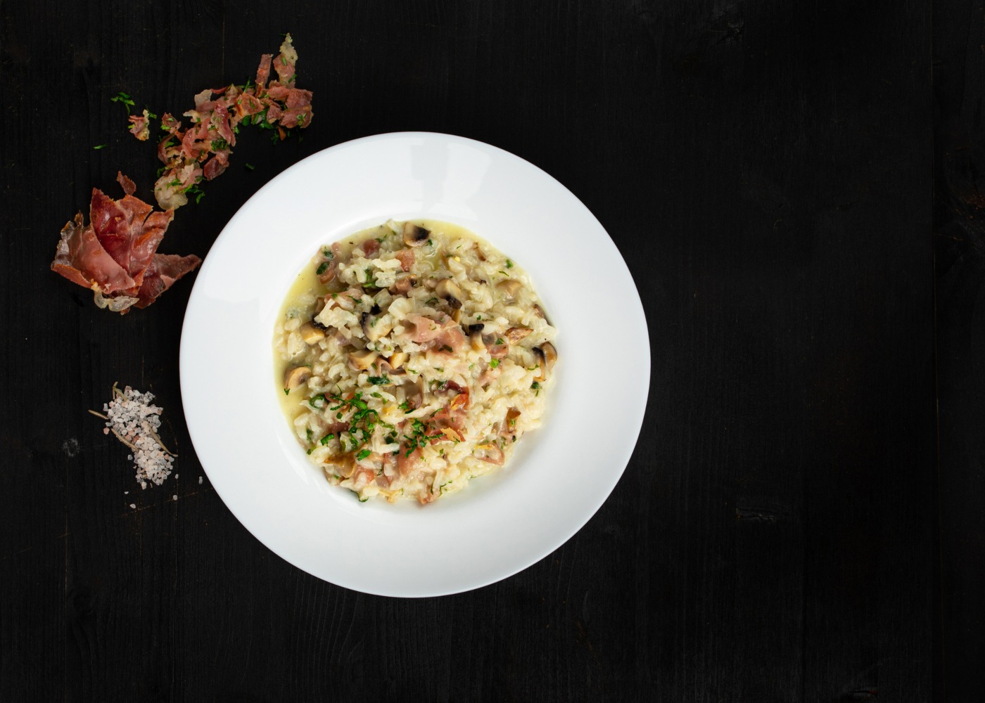 risotto cogumelos e bacon