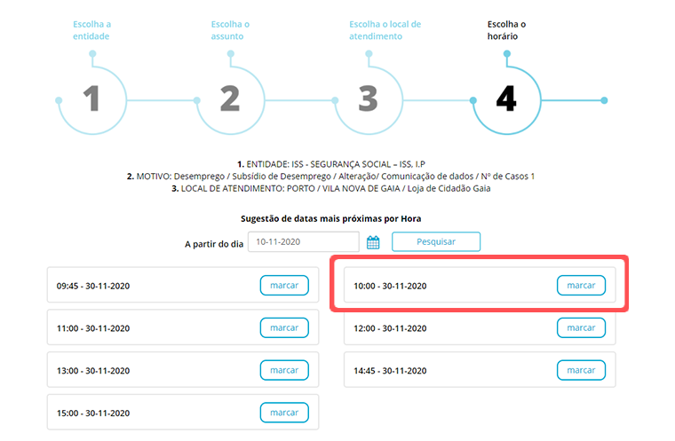 segurança social - escolher data