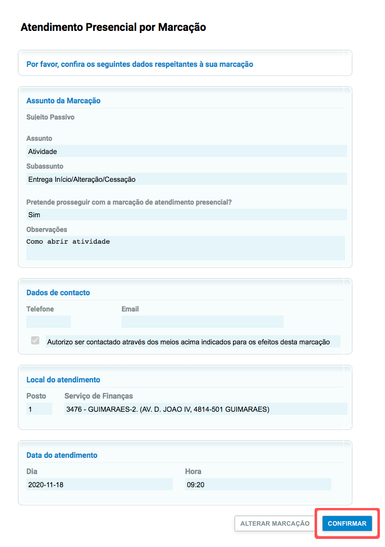 marcar atendimento presencial nas Finanças