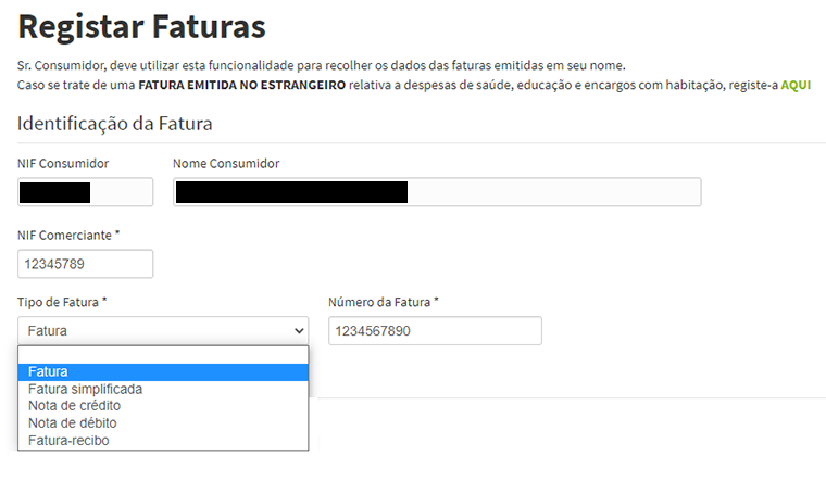 dados identificação fatura