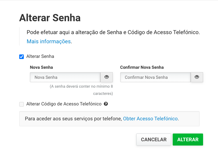 como alterar a senha de acesso ao Portal das Finanças