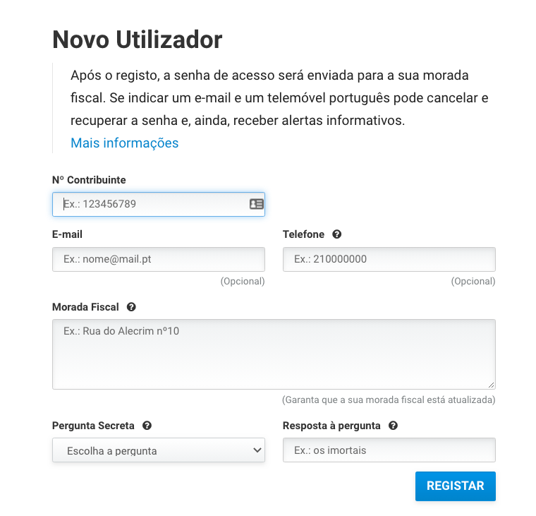 pedir senha de acesso Portal Finanças