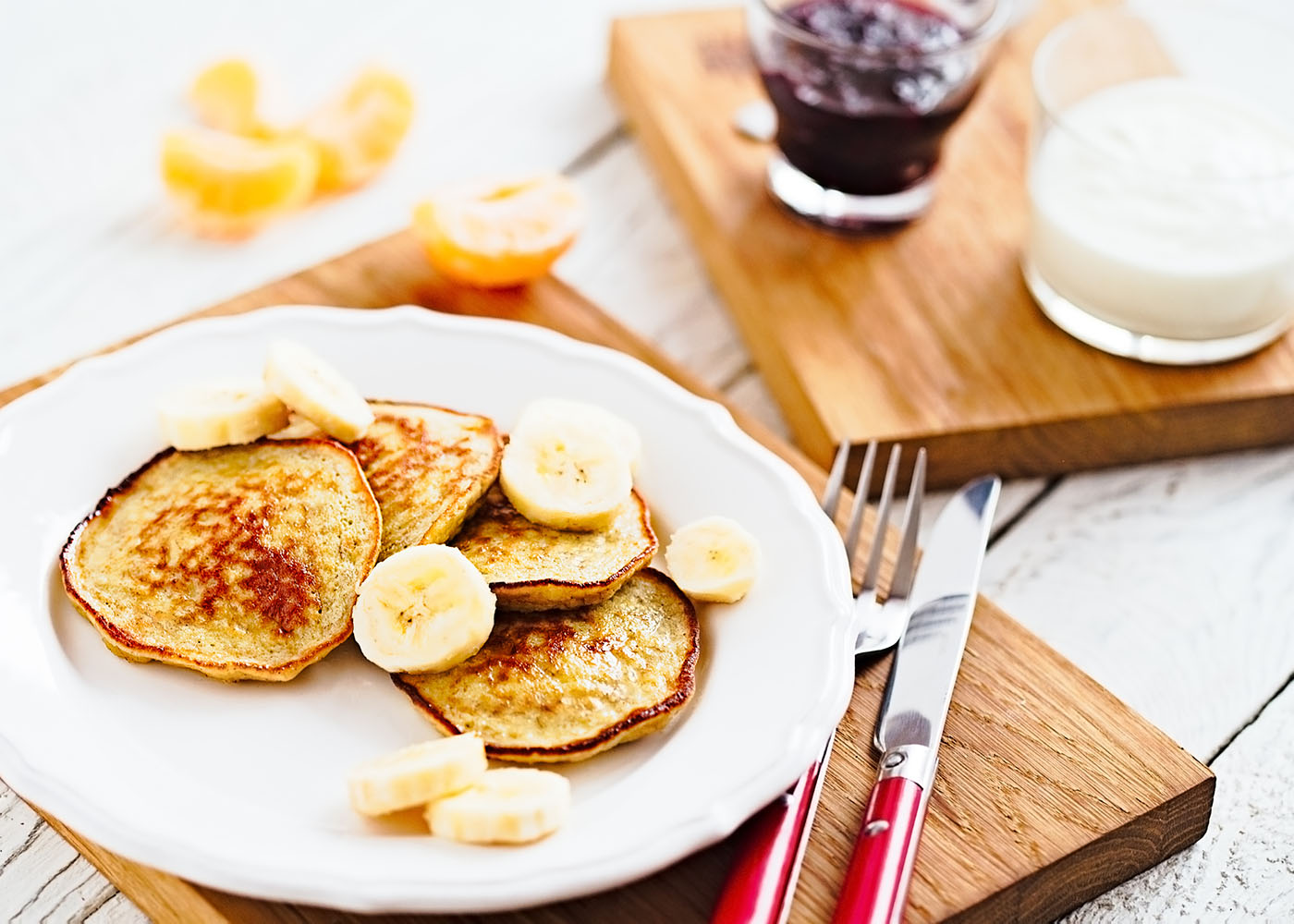 Panquecas de banana e iogurte